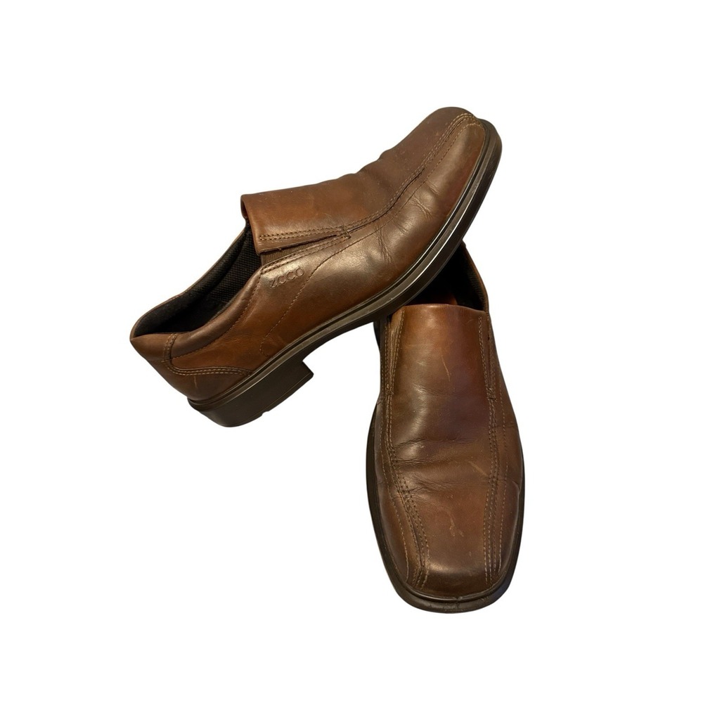 ECCO Helsinki Bike Toe Slip On Loafer Men's Size 43 (9) Brown Leather Shoes
